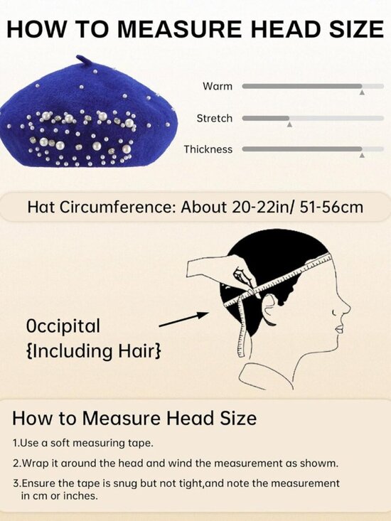 Women\'s Classic French Wool Beret Pearl & Rhinestone Embellishment Hat RoyalBlue main image 6